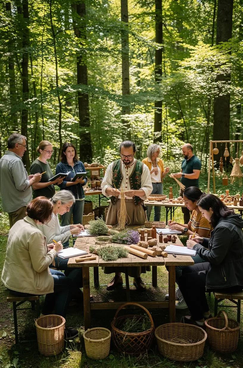 Naturliebhaber mit Rucksäcken beim Spaziergang auf einem schmalen Waldpfad im deutschen Forstgebiet.